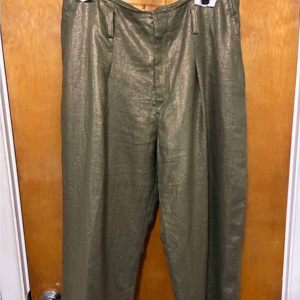Ralph Lauren Metallic Linen Crop Wide Leg Pants Women’s Size 10